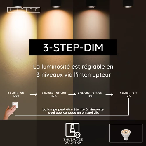 Lucide MR16 - Ampoule led - Ø 5 cm - LED 3 StepDim - GU10 - 1x5W 2700K - Blanc - USP